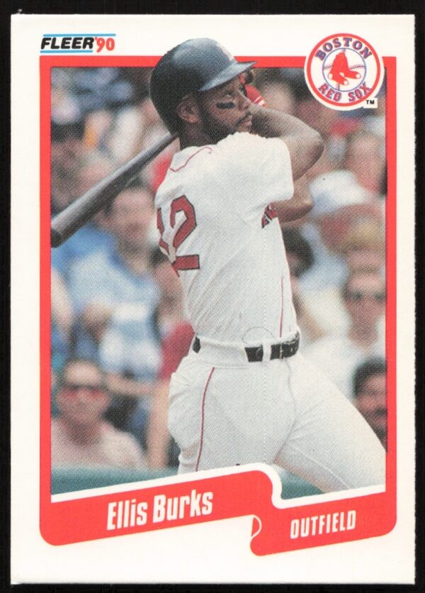 Ellis Burks 1990 Fleer baseball card #269, Boston Red Sox, action shot.