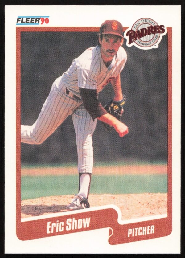 Eric Show 1990 Fleer Baseball Card #169, showcasing pitcher in action.