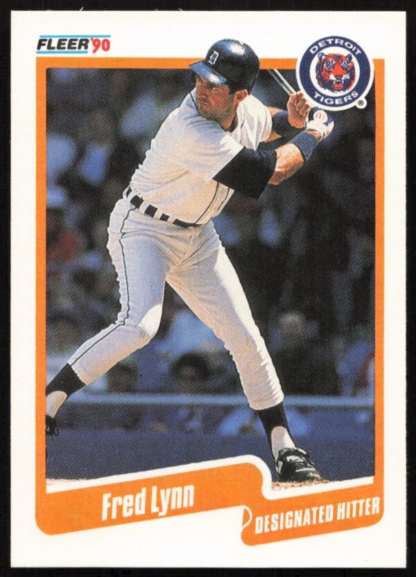 Fred Lynn 1990 Fleer Baseball Card #609 featuring him batting for the Detroit Tigers.