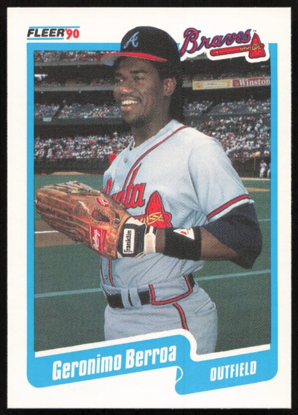 1990 Fleer Geronimo Berroa #575 baseball card, featuring action stance and colorful team design.