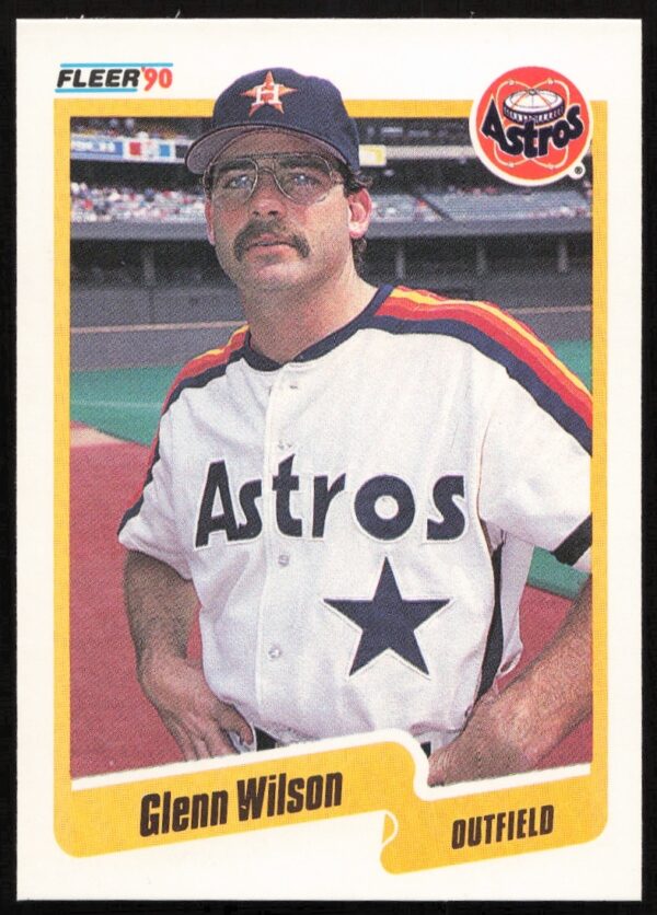 Glenn Wilson 1990 Fleer Baseball Card #240, front view, in-game action shot.