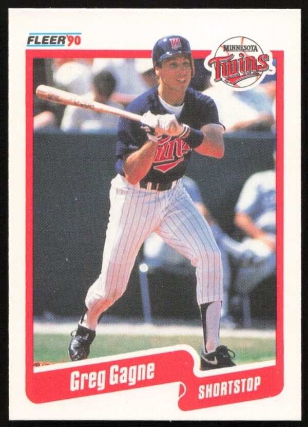 1990 Fleer Greg Gagne baseball card #374, Minnesota Twins player in action.