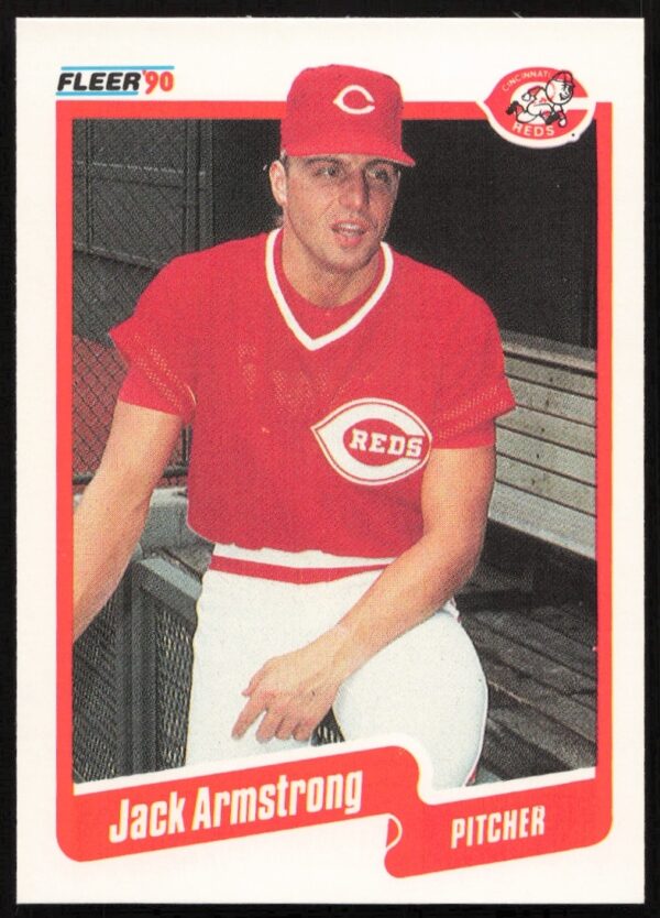 Cincinnati Reds pitcher Jack Armstrong, 1990 Fleer card #412, showcasing vintage baseball design.