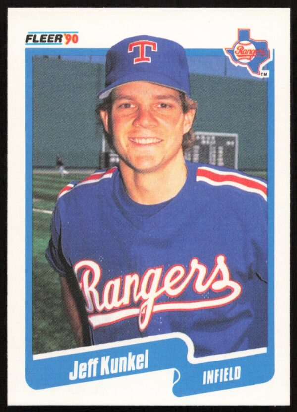 1990 Fleer Jeff Kunkel baseball card #304 showcasing Kunkel in action.
