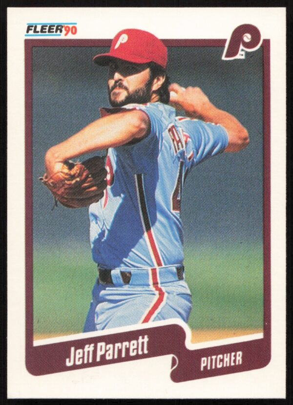 Jeff Parrett 1990 Fleer Baseball Card #570, featuring pitcher in team uniform.