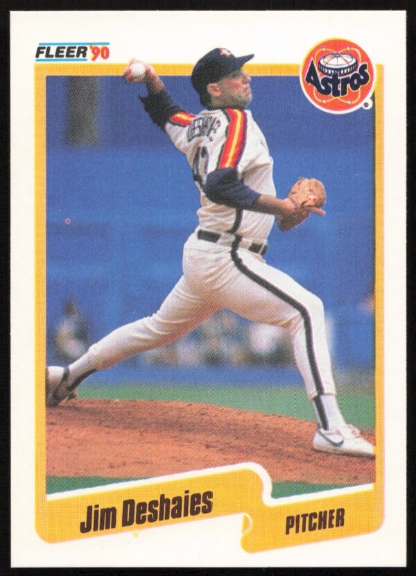 1990 Fleer baseball card, Jim Deshaies in Astros uniform, card #229, mid-action pose.
