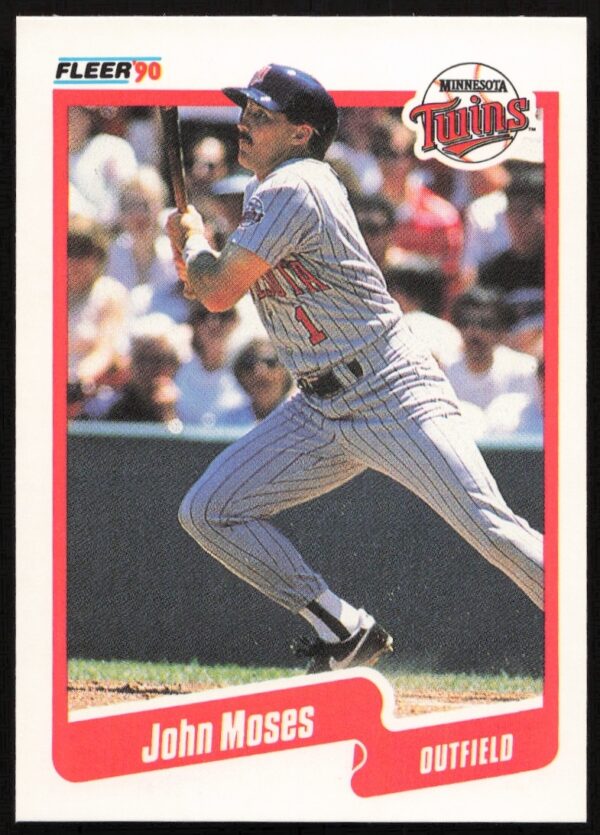 1990 Fleer Baseball Card featuring John Moses, #381, with team details.