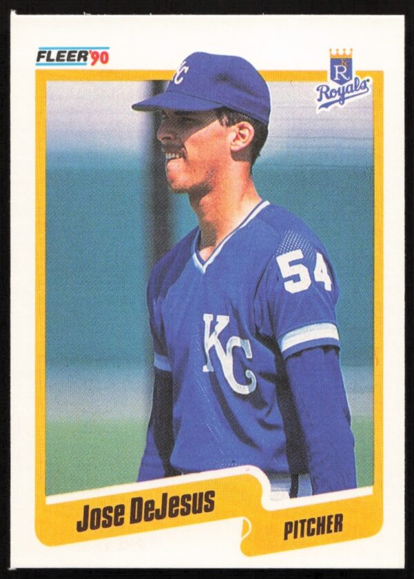 1990 Fleer Jose DeJesus Baseball Card #104, featuring color photo and player details.