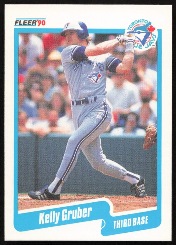 1990 Fleer Kelly Gruber #83 baseball card front, Toronto Blue Jays third baseman.