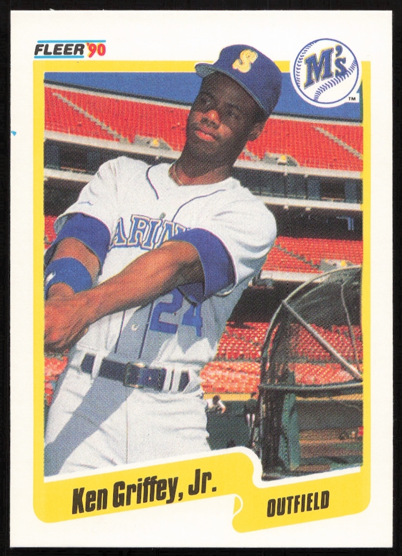 1990 Fleer Ken Griffey Jr. baseball card #513 in Seattle Mariners uniform.