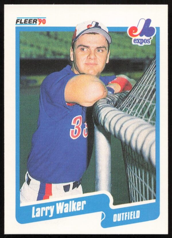 1990 Fleer Larry Walker #363 baseball card featuring Montreal Expos player in action.