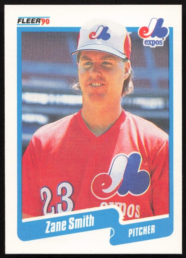 Front of 1990 Fleer Lee Smith baseball card #287, featuring him in team uniform.