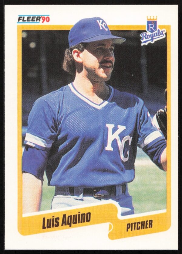 1990 Fleer Luis Aquino #101 Baseball Card, Front View, Mid-Pitch Image.