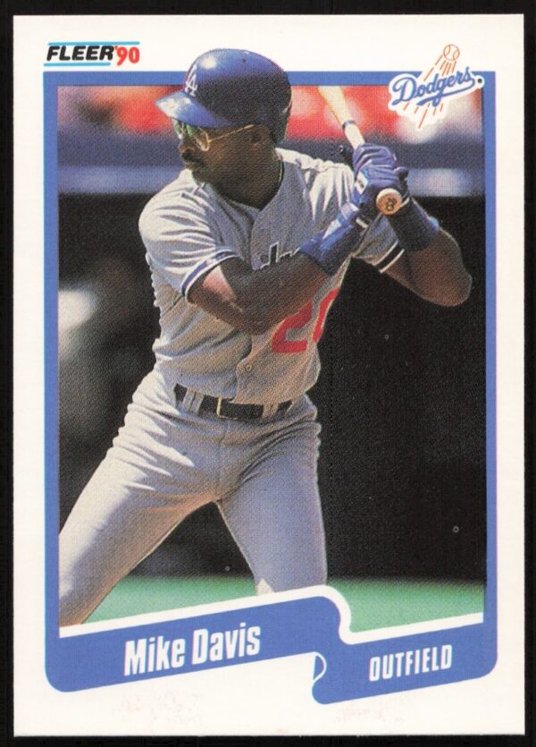 Mike Davis 1990 Fleer Baseball Card #391, showcasing dynamic action in team uniform.