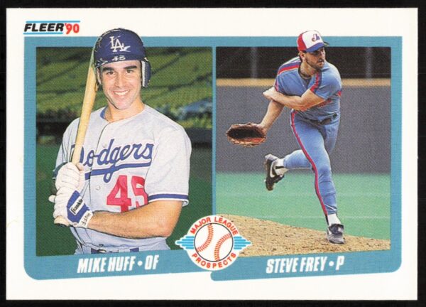 1990 Fleer card #649: Mike Huff and Steve Frey with team logos and classic design.