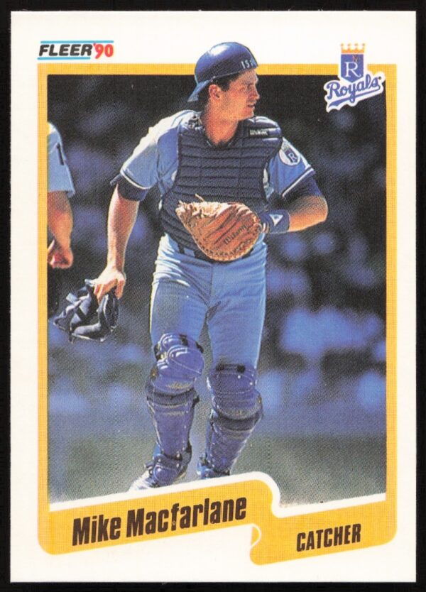Mike Macfarlane 1990 Fleer Baseball Card #114 featuring Kansas City Royals catcher.