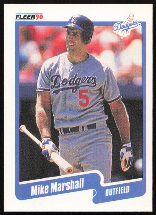 1990 Fleer Mike Marshall Dodgers card #401, featuring him mid-action in classic uniform.