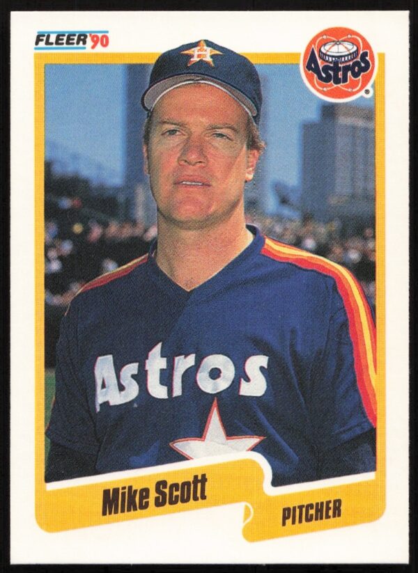Mike Scott pitching, 1990 Fleer Card #237, Houston Astros, intense game moment.