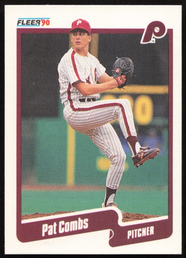 1990 Fleer Pat Combs #553 Baseball Card Front – Philadelphia Phillies Pitcher Image.