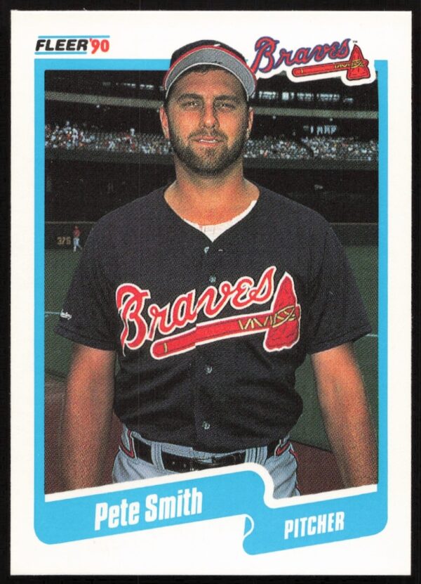 1990 Fleer card of Braves pitcher Pete Smith, card #594, showing him on the mound.
