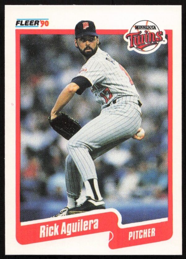 1990 Fleer Rick Aguilera card #365, New York Mets pitcher in classic pose.
