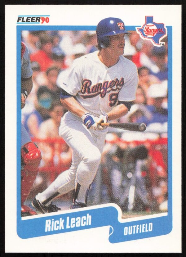 Front of 1990 Fleer baseball card featuring Rick Leach, card #305, in uniform.