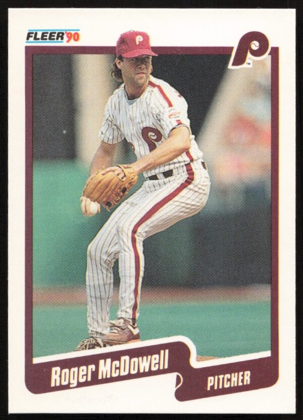 Roger McDowell 1990 Fleer Baseball Card #567, pitcher, MLB stats included.