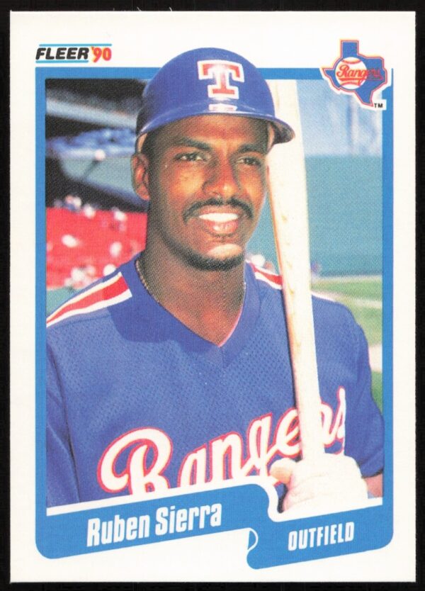 1990 Fleer Ruben Sierra baseball card #314, Texas Rangers action shot, front view.