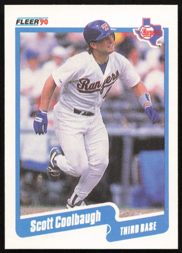 Scott Coolbaugh 1990 Fleer Baseball Card #293, Texas Rangers uniform, collectible sports memorabilia.