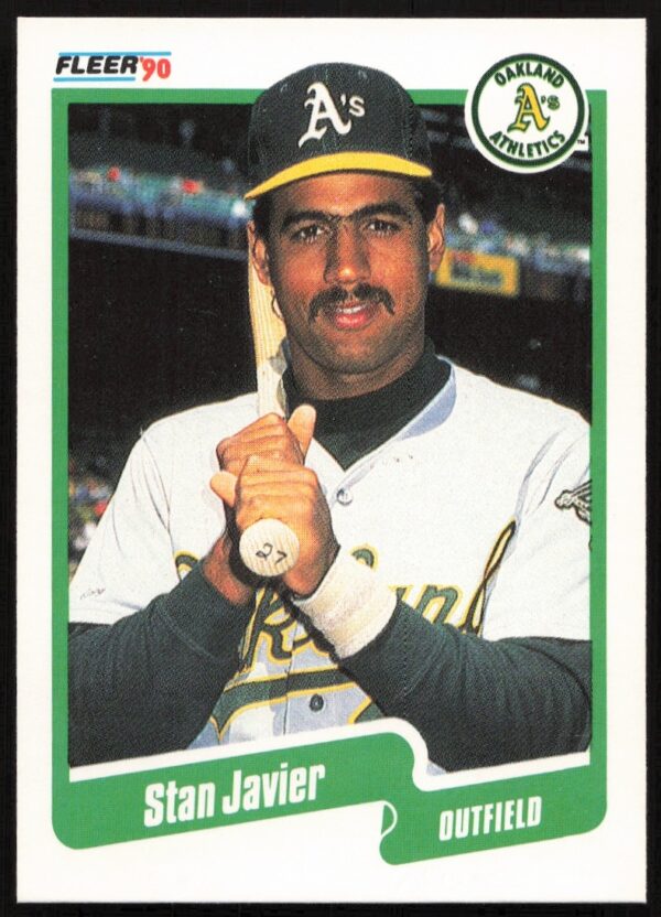 Stan Javier 1990 Fleer Baseball Card #12 in action pose and classic uniform.