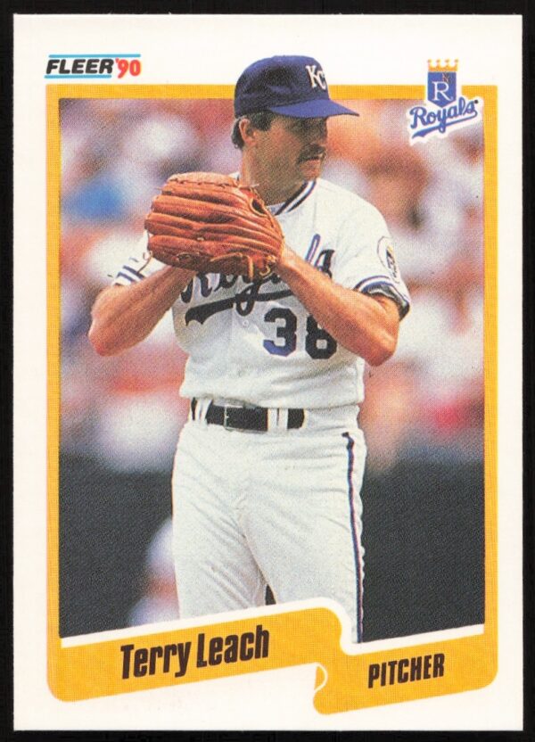 Fleer 1990 Terry Leach Baseball Card #111, pitcher in uniform, collectible favorite.