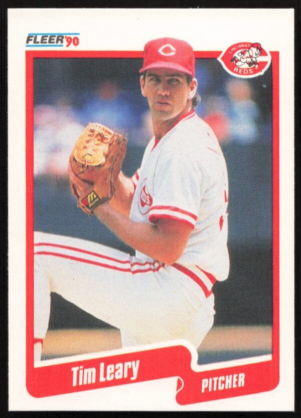 Tim Leary 1990 Fleer baseball card front showcasing player in uniform.