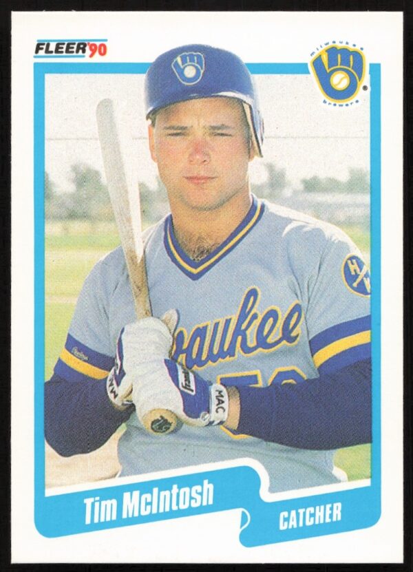 Front of 1990 Fleer Tim McIntosh baseball card #329 showcasing vibrant design.