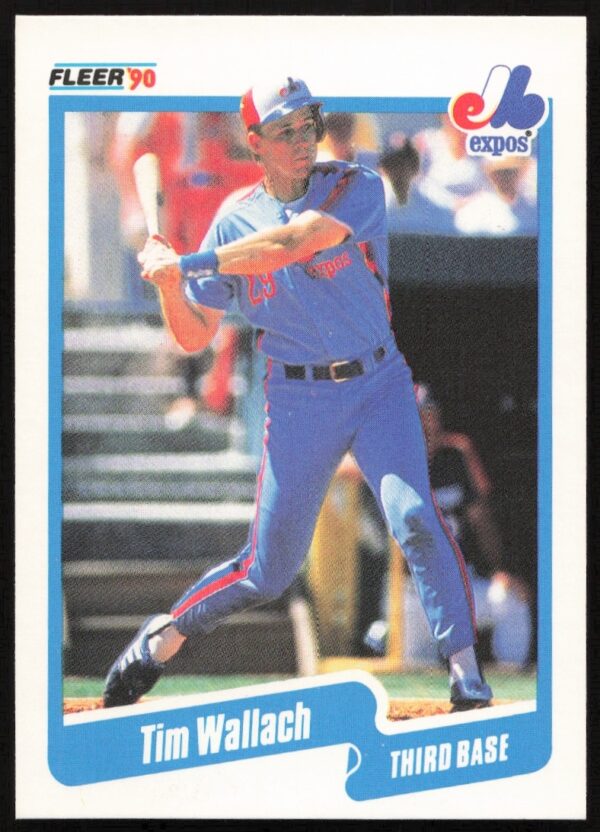 Action shot of Tim Wallach mid-swing, 1990 Fleer baseball card #364, Expos third baseman.