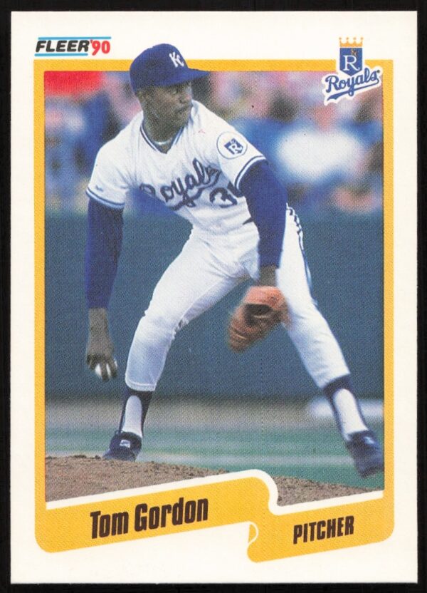 Tom Gordon 1990 Fleer Royals baseball card #108, showing him pitching in uniform.