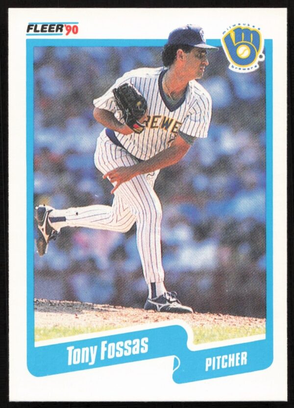 1990 Fleer Tony Fossas baseball card #323, featuring him pitching for the Red Sox.