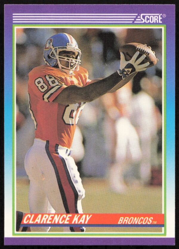 Vintage 1990 Score football card of Clarence Kay, #544, showing him in-action.