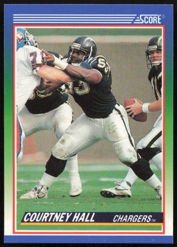 Courtney Hall 1990 Score Football Card #366 Front, Action Pose in Team Uniform.