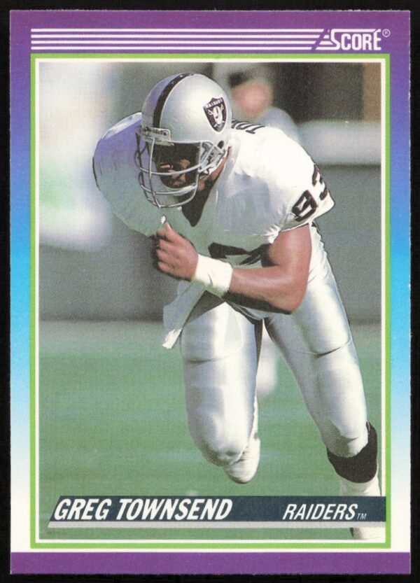 Front view of 1990 Score Greg Townsend card #450 in Raiders uniform.