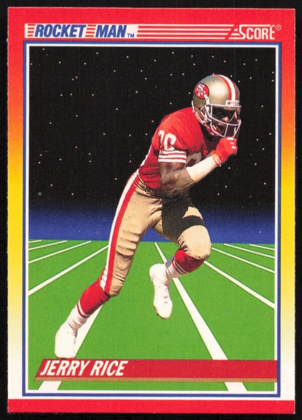 1990 Score Jerry Rice #556 football card front, featuring NFL star in action with 49ers.