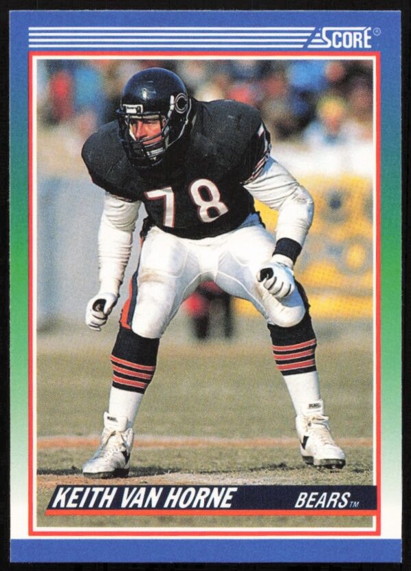 Keith Van Horne 1990 Score #428 NFL trading card, Chicago Bears offensive tackle action shot.