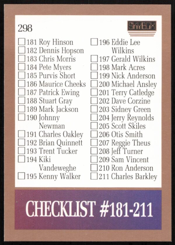 1990 SkyBox Basketball Cards Checklist: Player Cards 181-242 Guide.