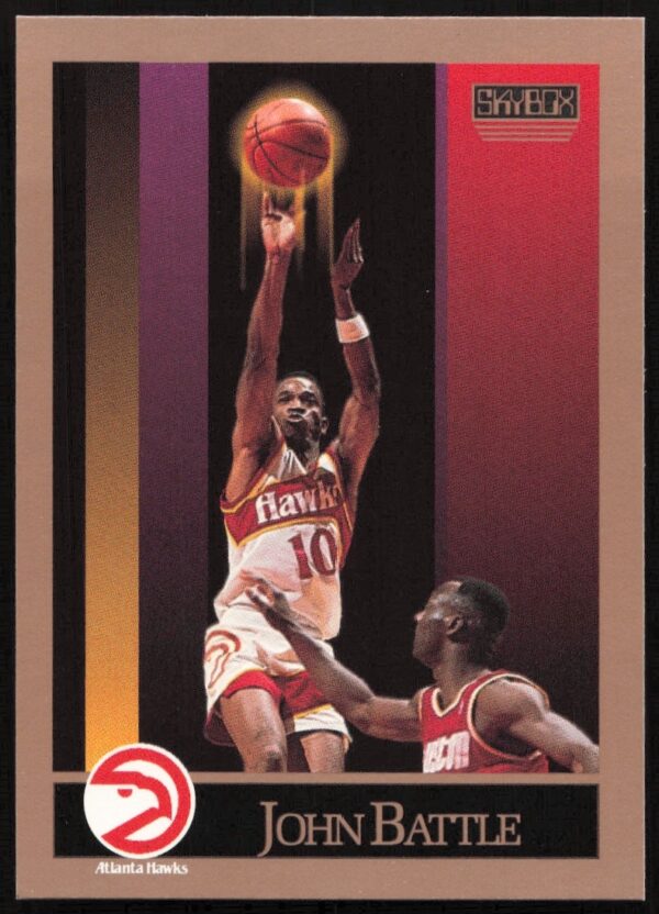 1990 SkyBox John Battle card: Atlanta Hawks player in action on court.