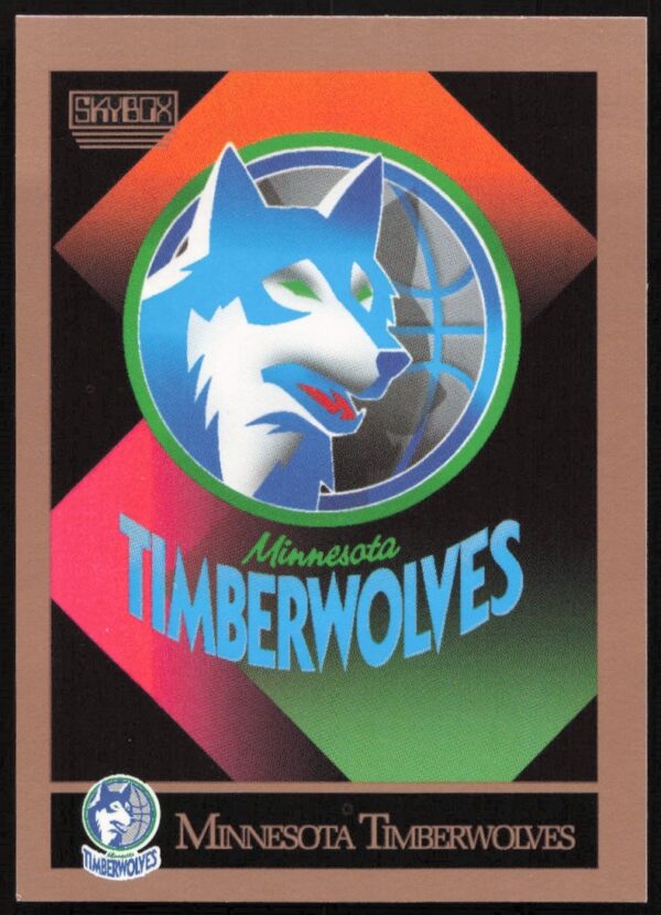 1990 SkyBox Minnesota Timberwolves trading card showcasing team history and early NBA expansion.