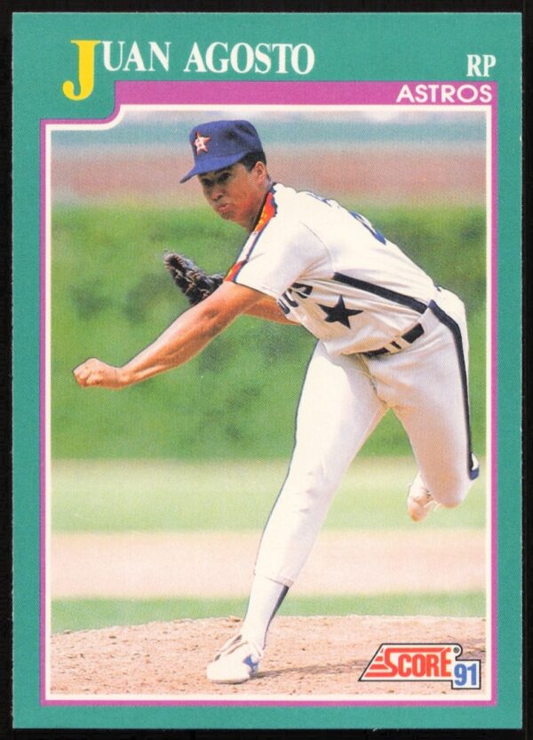 Front of Juan Agostos 1991 Score Baseball Card #591, featuring a classic portrait.