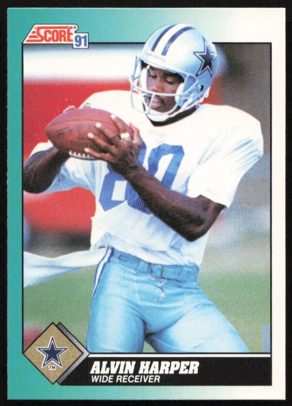 Alvin Harper 1991 Score card #71T, Dallas Cowboys wide receiver in action.