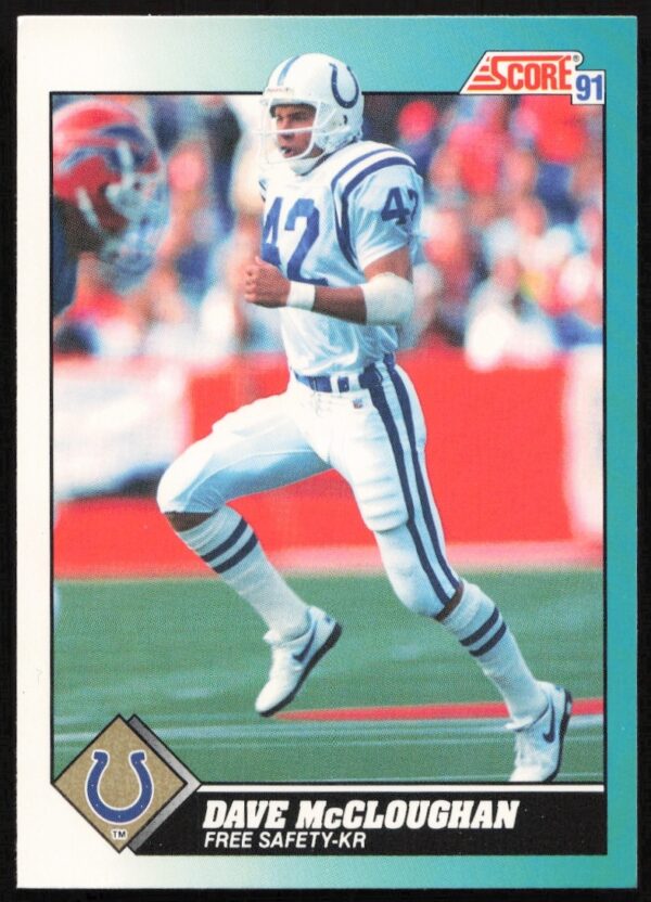 Dave McCloughan 1991 Score Football Rookie Card #104T Front, in action pose.