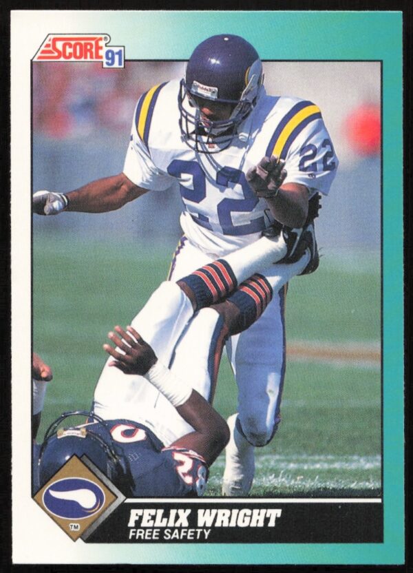 Felix Wright 1991 Score Supplemental Card #12T Front View, NFL Football Memorabilia.