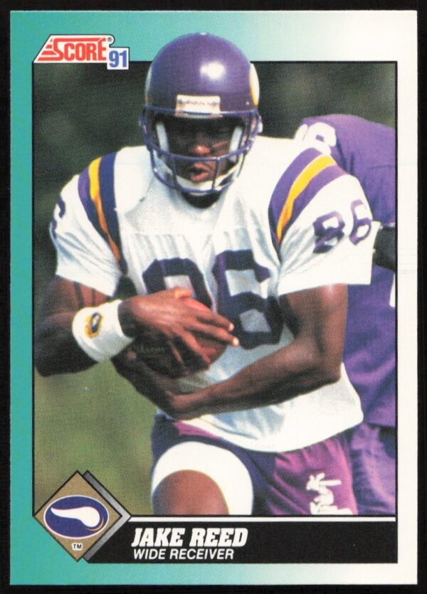 Jake Reed in action on 1991 Score Supplemental card, #91T, showcasing athleticism and focus.
