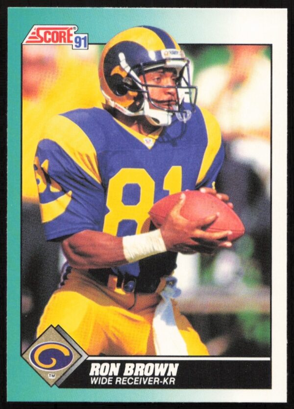 1991 Score card featuring Ron Brown in action for the Los Angeles Rams, #30T.